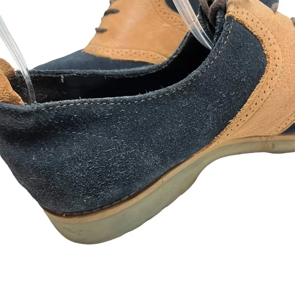JD FISK Navy Blue Saddle Tan Genuine Leather Suede Dress Oxford shoes sz 11